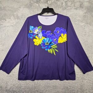 Lands End Shirt Womens 3X 24-26W Purple Floral Rash Guard Nylon Long Sleeve